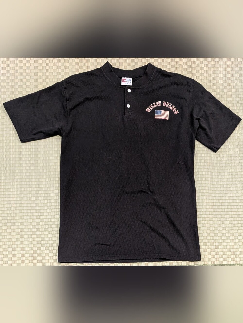 Willie Nelson Eagle USA 2007 Tour Mesh Henley Size Large Made in USA